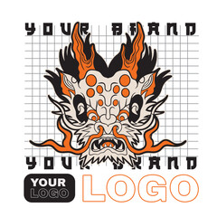 A Dragon head logo. This is vector illustration ideal for a mascot and tattoo or T-shirt graphic.	