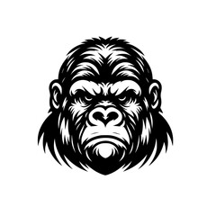 Vector logo of a raging gorilla. Professional logo of a chimpanzee. Black and white logo of an ape isolated on white background.