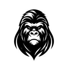 Vector logo of a raging gorilla. Professional logo of a chimpanzee. Black and white logo of an ape isolated on white background.