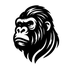 Vector logo of a raging gorilla. Professional logo of a chimpanzee. Black and white logo of an ape isolated on white background.