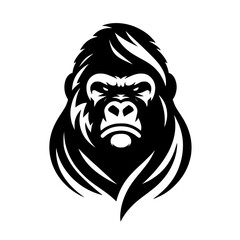 Vector logo of a raging gorilla. Professional logo of a chimpanzee. Black and white logo of an ape isolated on white background.