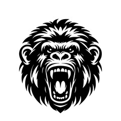 Vector logo of a raging gorilla. Professional logo of a chimpanzee. Black and white logo of an ape isolated on white background.