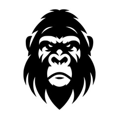 Vector logo of a raging gorilla. Professional logo of a chimpanzee. Black and white logo of an ape isolated on white background.
