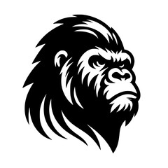 Vector logo of a raging gorilla. Professional logo of a chimpanzee. Black and white logo of an ape isolated on white background.
