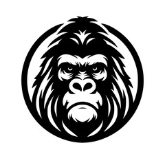 Vector logo of a raging gorilla. Professional logo of a chimpanzee. Black and white logo of an ape isolated on white background.