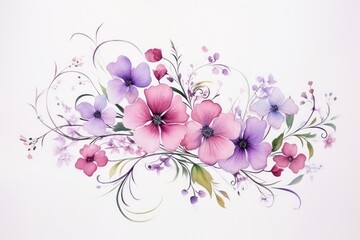 Watercolor flowers on white background, theme spring.