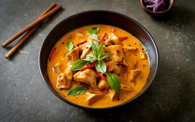 Capture the essence of Thai Red Curry in a mouthwatering food photography shot