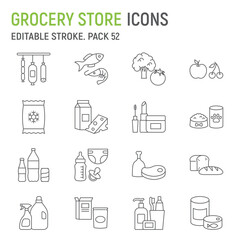 Grocery store line icon set, food collection, vector graphics, logo illustrations, supermarket departments vector icons, food and drinks signs, outline pictograms, editable stroke