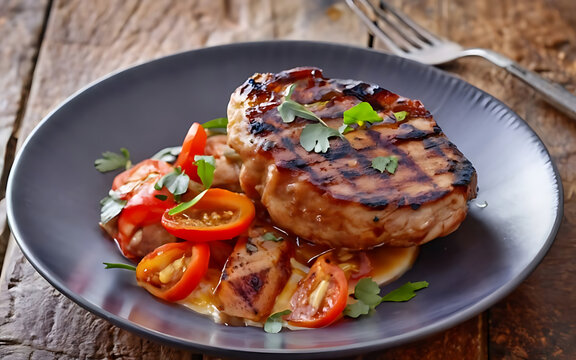 Capture the essence of Pork Chops in a mouthwatering food photography shot