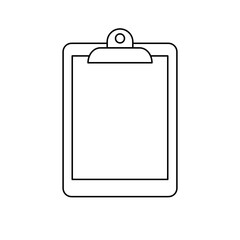Paper clip board outline icon isolated on white. Line vector illustration