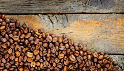 Fototapeta premium Best-selling specialty coffee beans on rustic Brown wood background