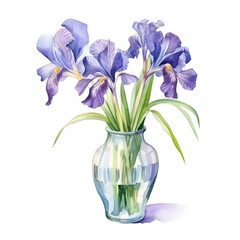 Naklejka na ściany i meble Iris Flower watercolor painting illustration suitable for wedding, greeting card, fabric, textile, wallpaper, ceramic, brand, web design, stationery, cosmetic, social media, scrapbook. 