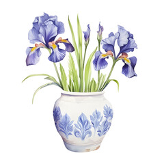 Naklejka na ściany i meble Iris Flower watercolor painting illustration suitable for wedding, greeting card, fabric, textile, wallpaper, ceramic, brand, web design, stationery, cosmetic, social media, scrapbook. 