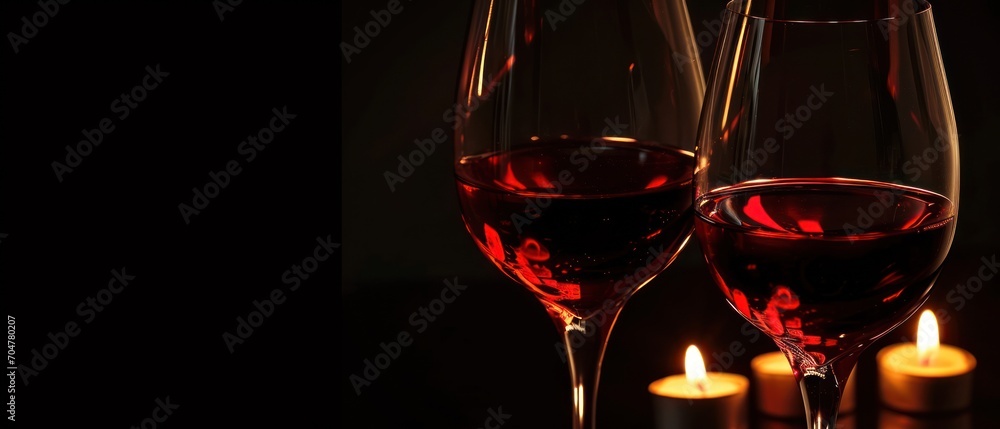 Poster .the image features a table with two wine glasses filled with red wine. the glasses are placed next 
