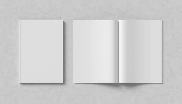 Book, Magazine, Catalogue Mock Up. Realistic Book Mock Up Isolated On White Background. 3D Illustration