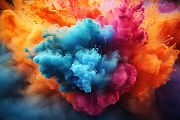 Fototapeta premium Colorful powder burst isolated against a black backdrop. The vivid explosion is AI Generative.