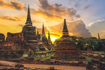 Wat Chaiwatthanaram landmark famous temple in Ayutthaya while sunset, Ayutthaya Historical Park....