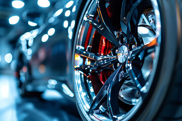 aluminium rim of sport car wheel. Detail background.