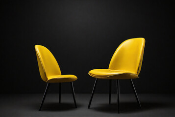 single yellow chair in the black background