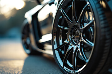 aluminum rim of sport car wheel. Detail background.