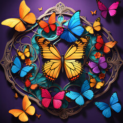 Craft a mesmerizing 3d render that combines the enchantment of mystical butterflies vibrant flowers