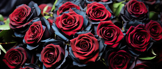 Black and dark red roses bouquet. Generative AI.