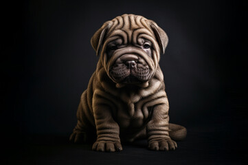 Obraz premium small shar pei puppy in a dark room