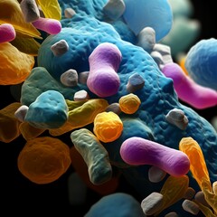 Colorful 3D rendering of a large bacteria colony with smooth and rough textures - obrazy, fototapety, plakaty