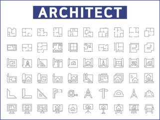 Set of architecture and construction icons line style. It contains such Icons as interior, real estate, building, house, plans, design, build, tool and other elements. - obrazy, fototapety, plakaty