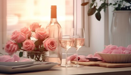Elegant Valentine's Day Table Setting - obrazy, fototapety, plakaty