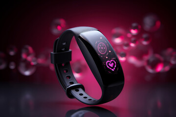 Photo of a fitness tracker with heart rate display. Generative AI