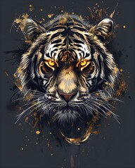 Wild tiger golden hair Black Background 