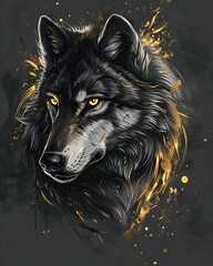 wolf golden hair Black Background 