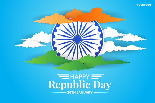 26 january republic day of india celebration with cloud color indian flag vector