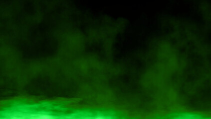 Abstract green smoke misty fog on isolated black background. Texture overlays. Paranormal mystic smoke, clouds for movie scenes. - obrazy, fototapety, plakaty