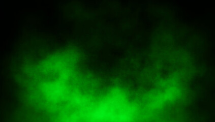 Abstract green smoke misty fog on isolated black background. Texture overlays. Paranormal mystic smoke, clouds for movie scenes.