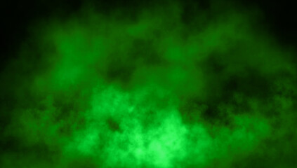 Abstract green smoke misty fog on isolated black background. Texture overlays. Paranormal mystic smoke, clouds for movie scenes.