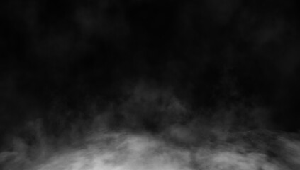 Abstract smoke misty fog on isolated black background. Texture overlays. Paranormal mystic smoke, clouds for movie scenes. - obrazy, fototapety, plakaty
