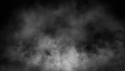 Abstract smoke misty fog on isolated black background. Texture overlays. Paranormal mystic smoke, clouds for movie scenes.