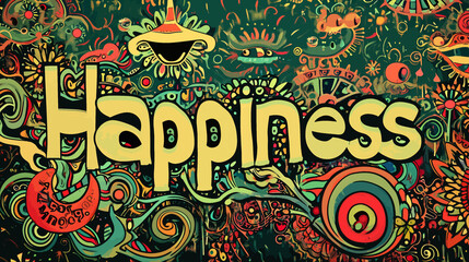 colourful hippy abstract background with happiness text