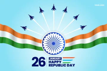 Foto op Plexiglas 26 january republic day of india celebration with wavy indian flag and fighter jets vector © movinglines.studio