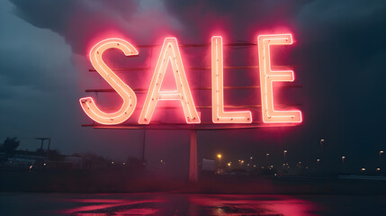 sale neon sign billboard in the night sky