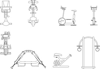 Fototapeta na wymiar Vector sketch design illustration of gym equipment in a fitness center for body building