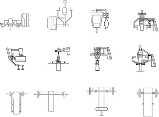 Vector sketch design illustration of gym equipment in a fitness center for body building