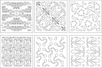 collection of vector sketch illustrations of modern minimalist traditional ethnic background pattern designs