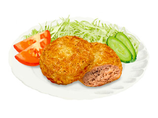 メンチコロッケ（皿、サラダ付き）