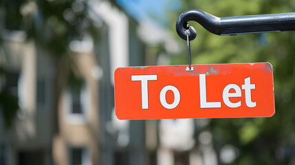 to let sign with suburban home in background, real estate concept