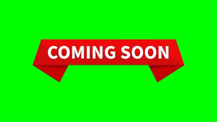 Coming Soon Motion Video In Red Ribbon Rectangle Shape On Green Screen Background For Launching Promotion Announcement Business Marketing Social Media Information
