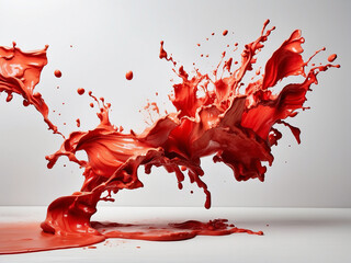 Splashes of red paint splash on the wall on a clean white background
