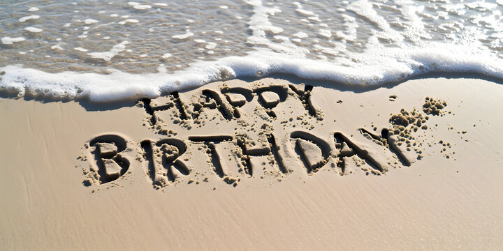 happy birthday inscription on the beach sand